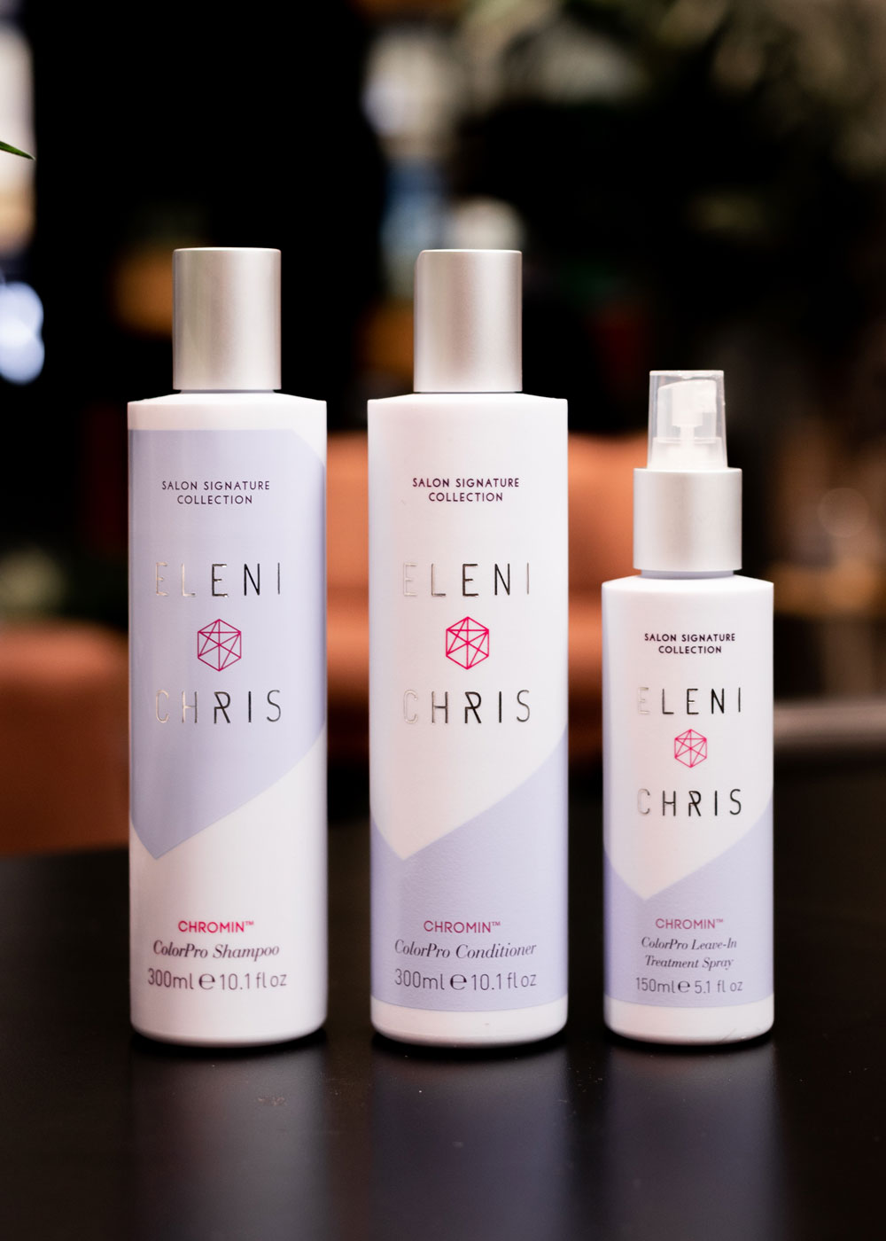Eleni & Chris Chromin shampoo, conditioner og treatment spray for fargebehandlet hår