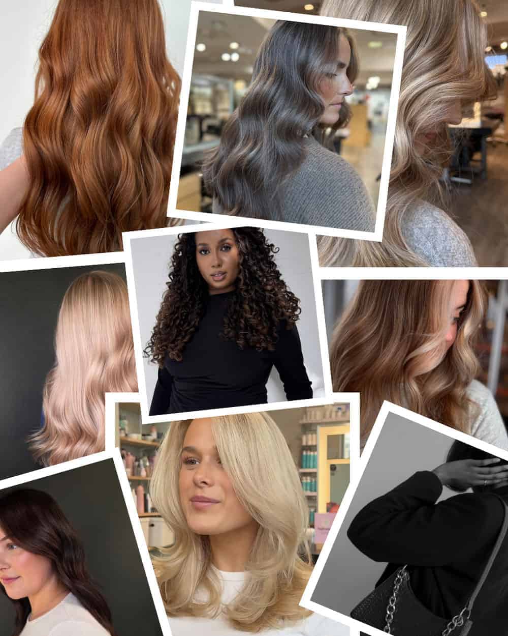 Langt, bølgete hår med bronde hårfarge og myke blonde balayage-striper.